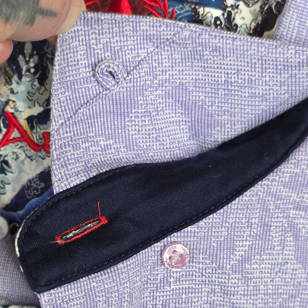Au Noir Mercerized Cotton Button Down Shirt Mens 2XL Purple Floral Flip Cuffs - Picture 12 of 16